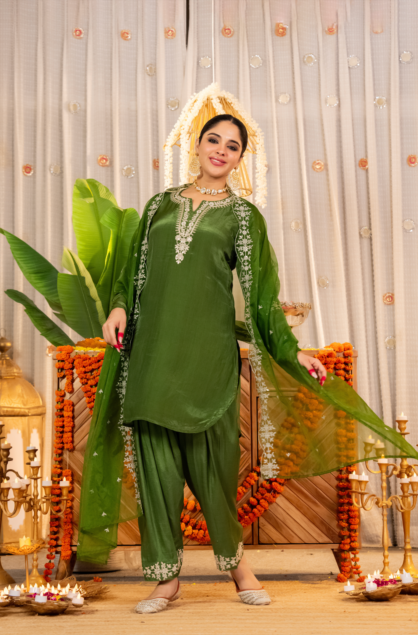 Emerald Whisper Organza Suit Set