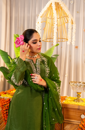 Emerald Whisper Organza Suit Set