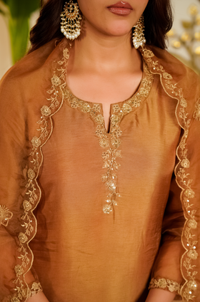 Golden Tranquil Russian Silk Suit Set