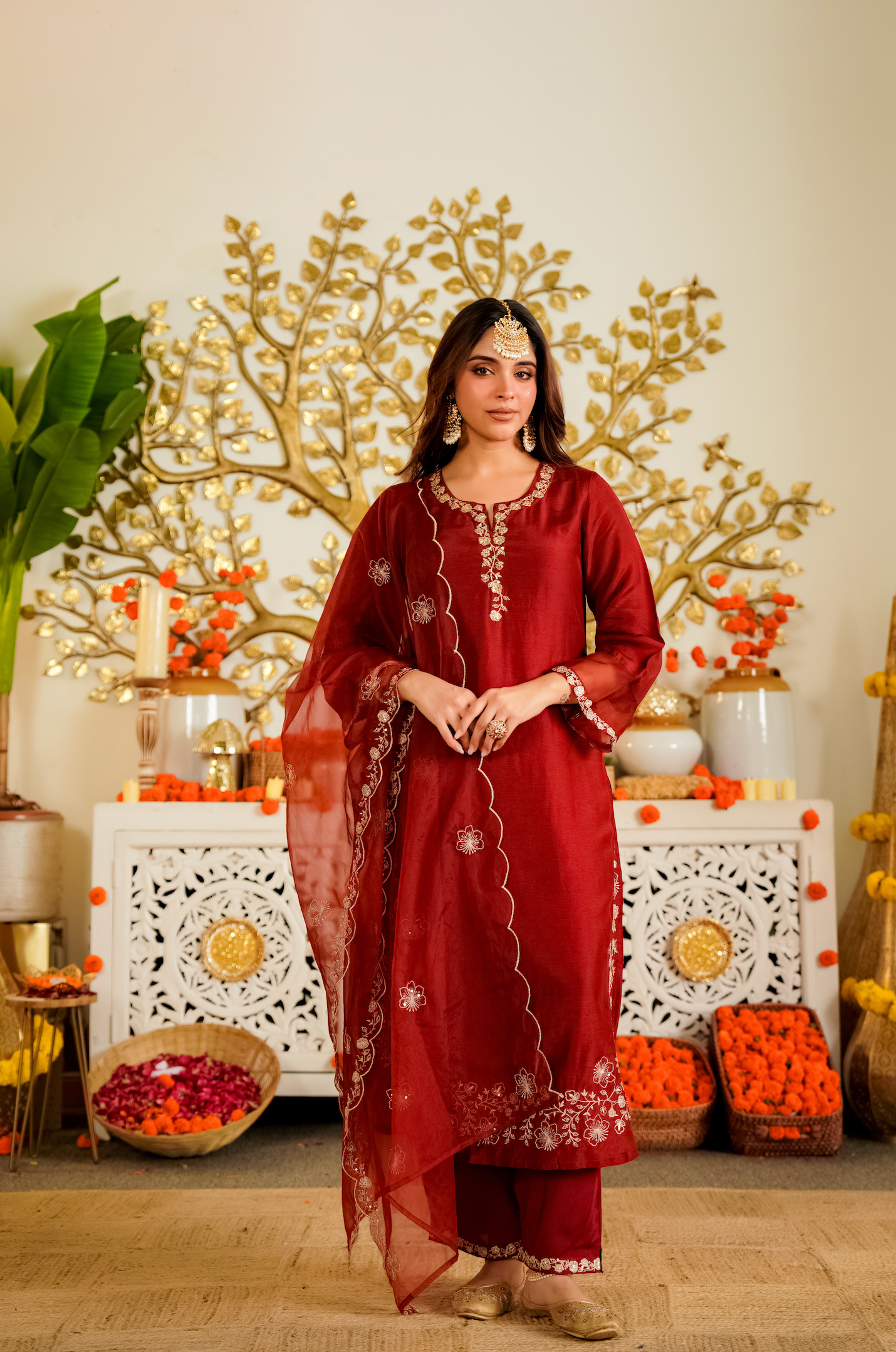 Crimson Royale Russian Silk Suit Set