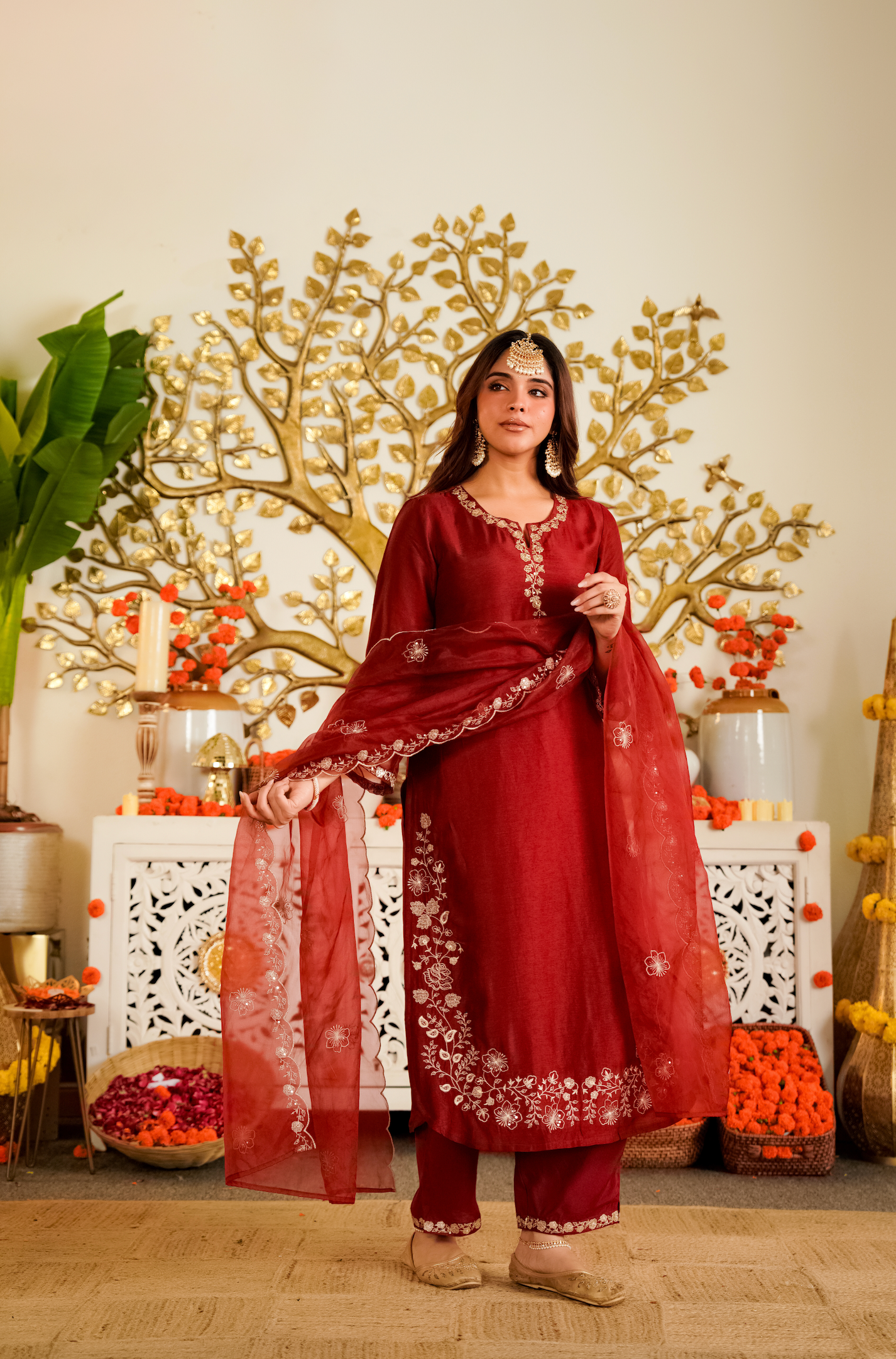 Crimson Royale Russian Silk Suit Set