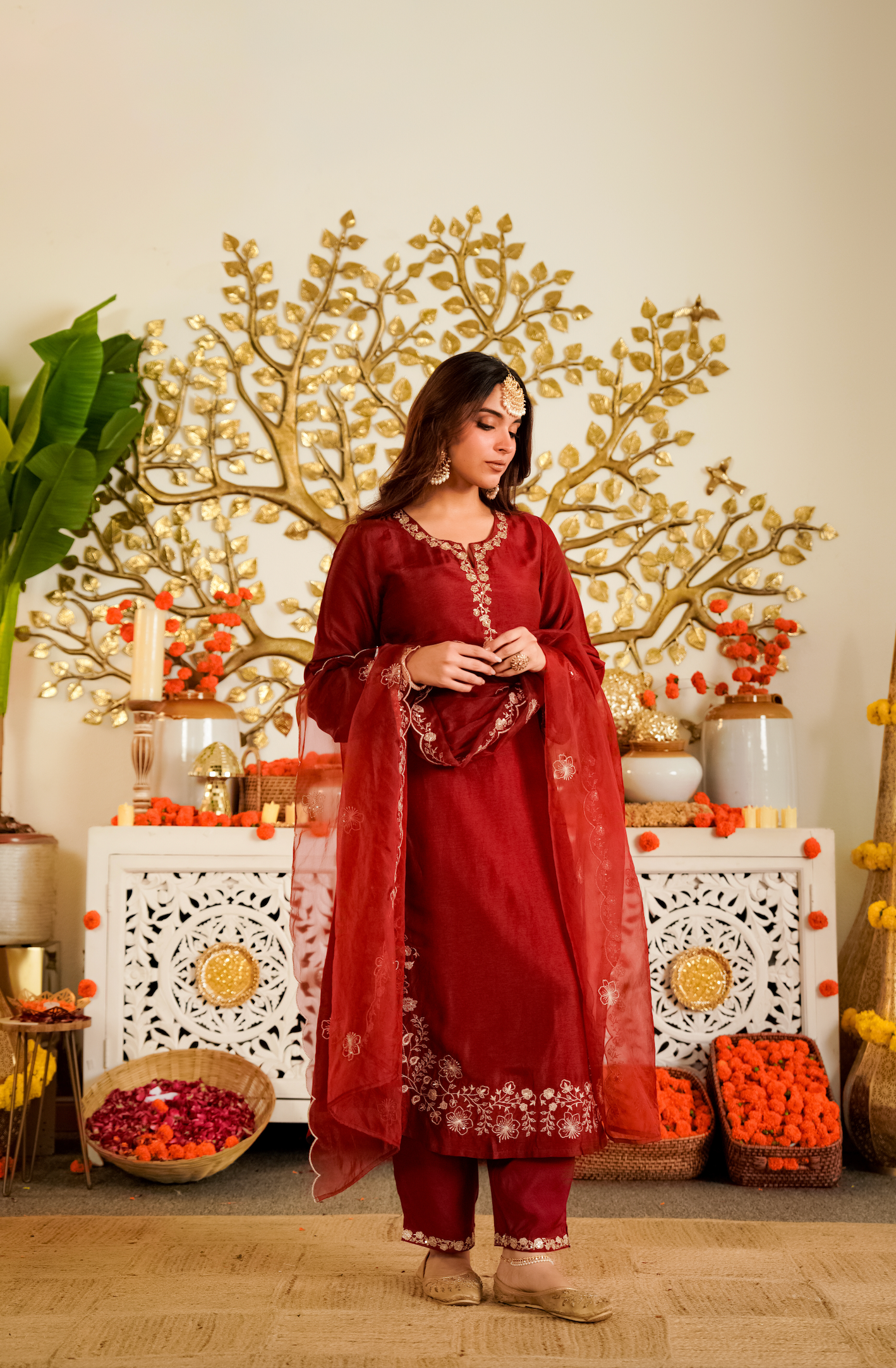 Crimson Royale Russian Silk Suit Set