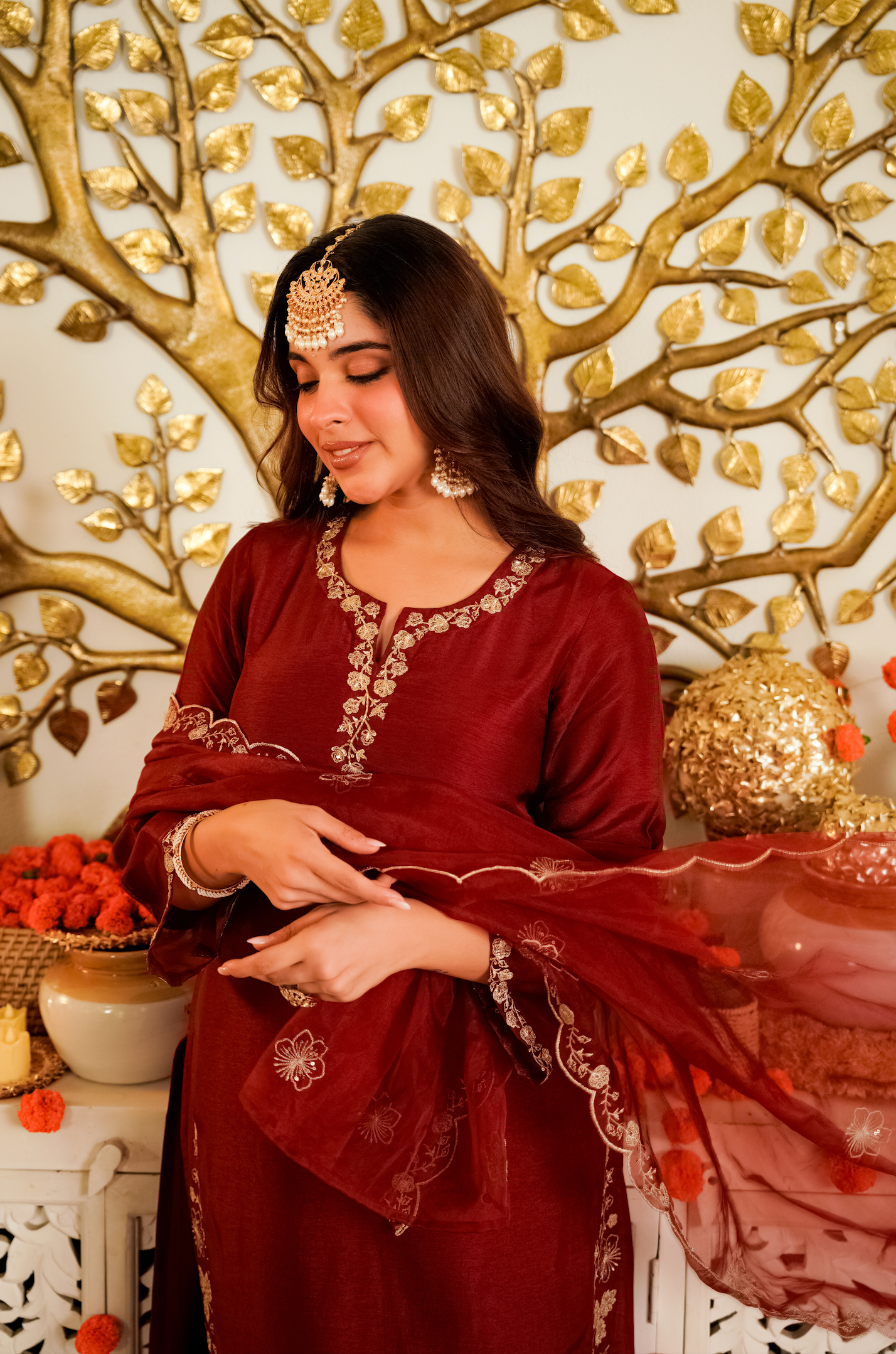 Crimson Royale Russian Silk Suit Set