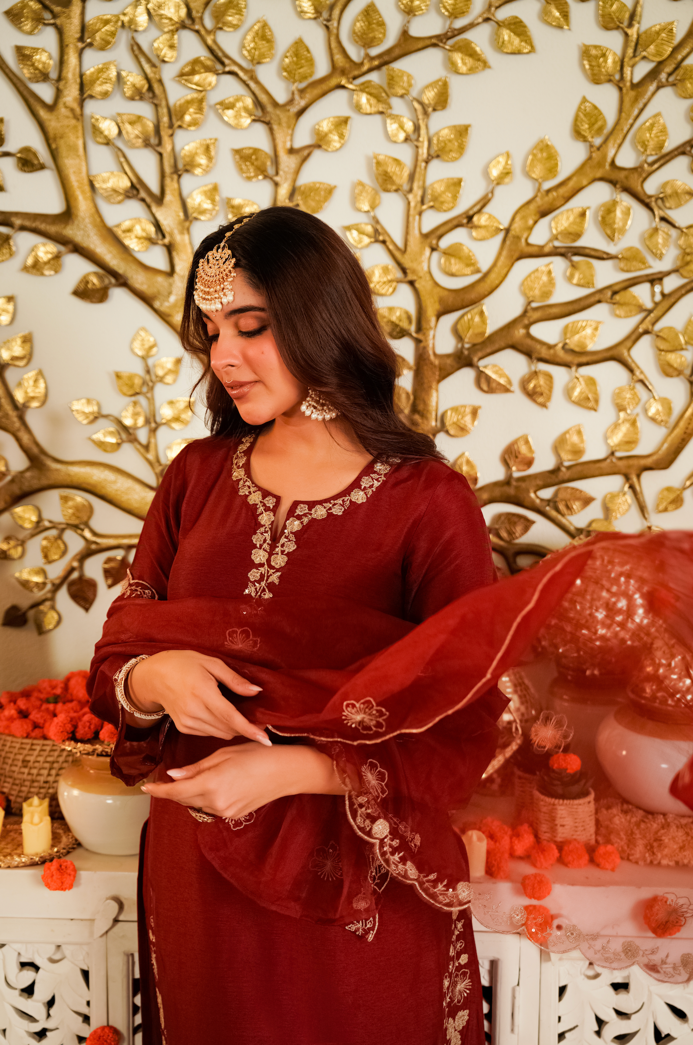 Crimson Royale Russian Silk Suit Set