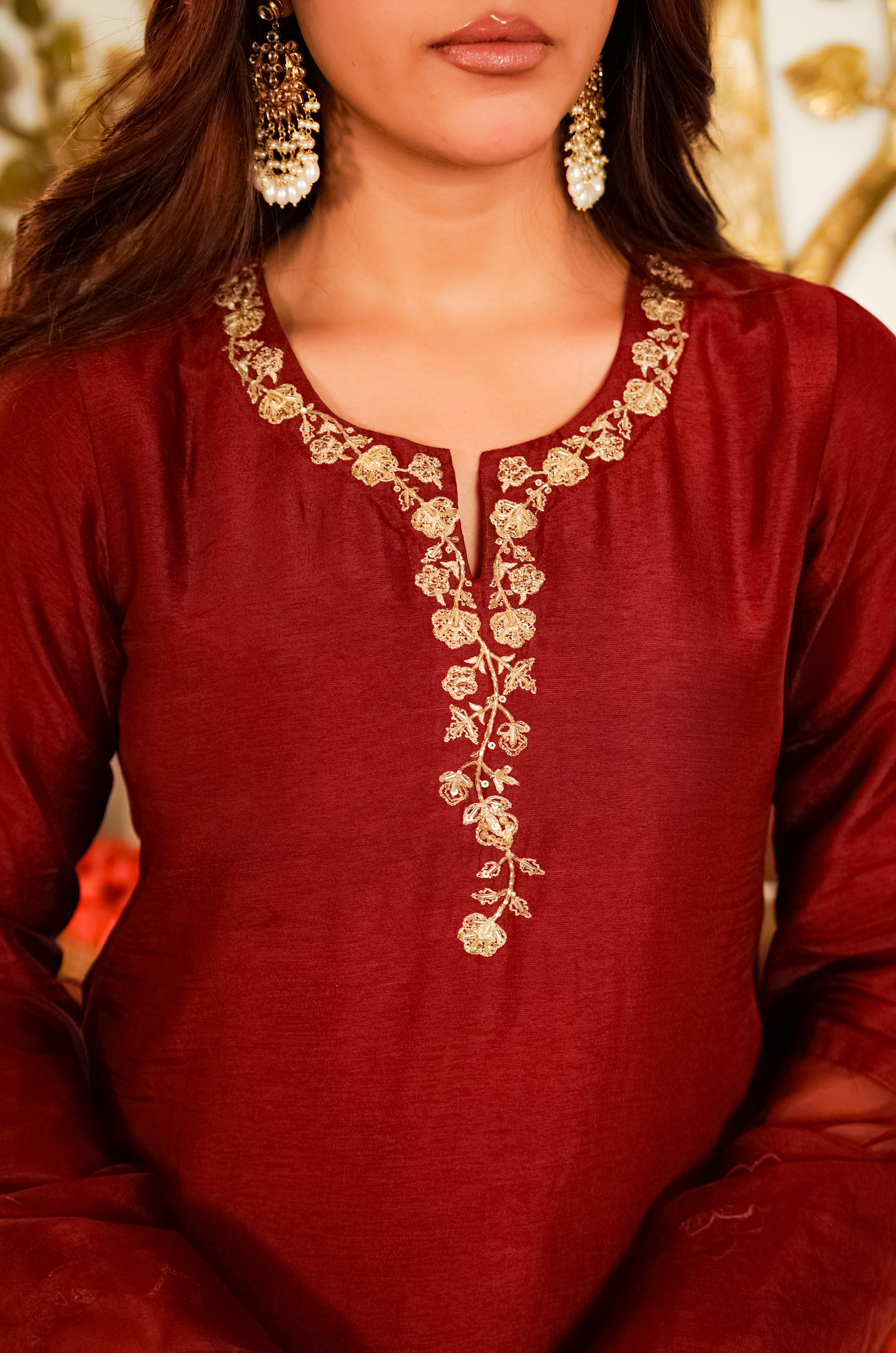 Crimson Royale Russian Silk Suit Set