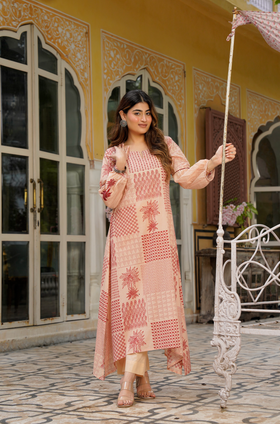 Crimson Bloom Cotton Co-ord Set