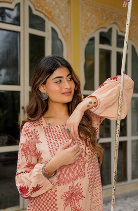 Crimson Bloom Cotton Co-ord Set