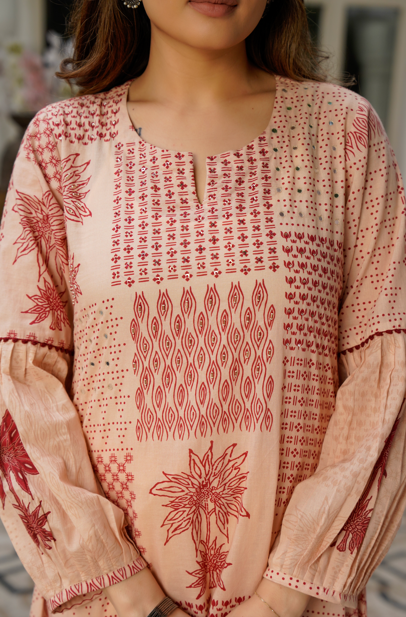 Crimson Bloom Cotton Co-ord Set