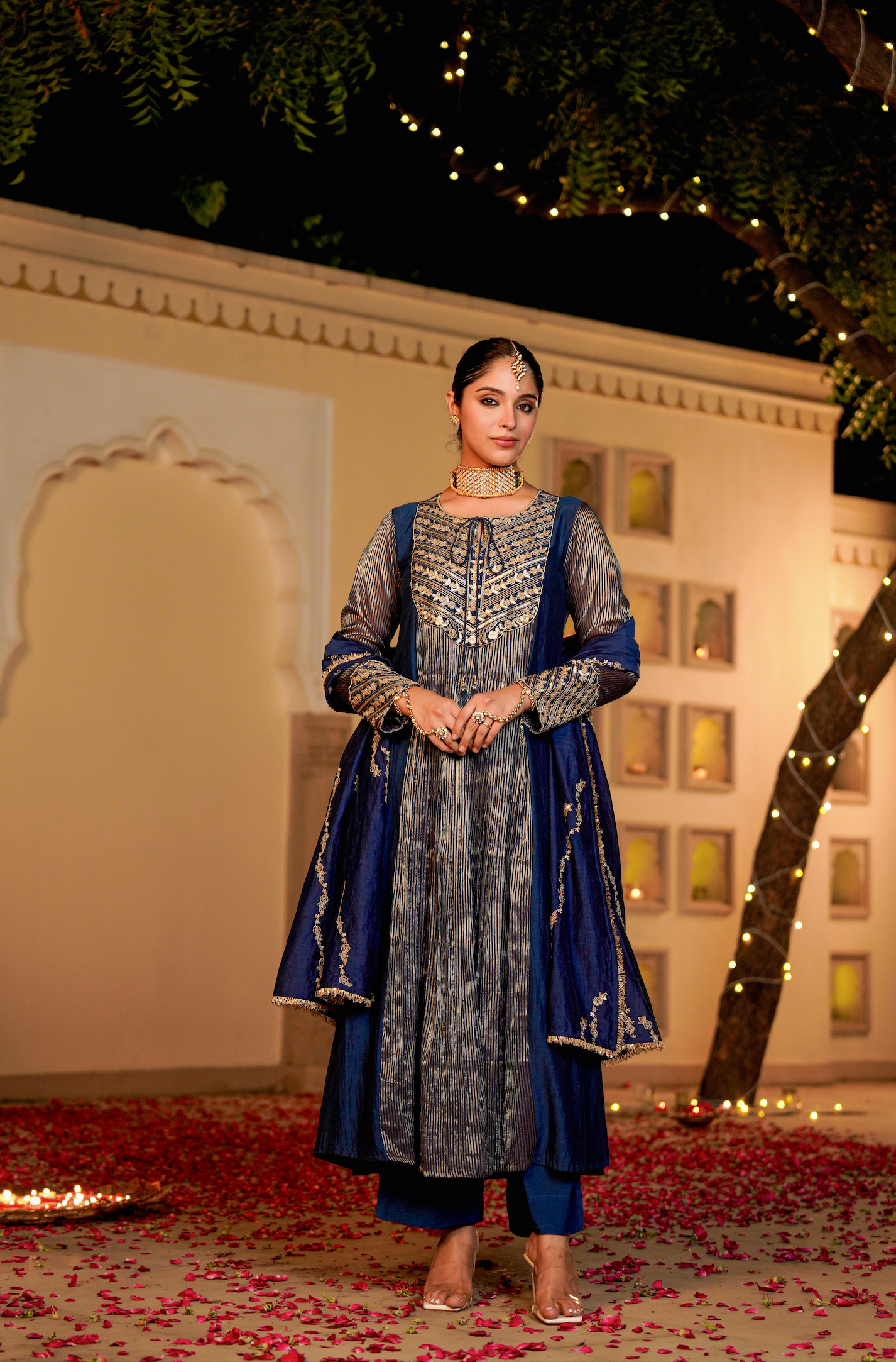 Midnight Bloom Flared Chanderi Suit Set