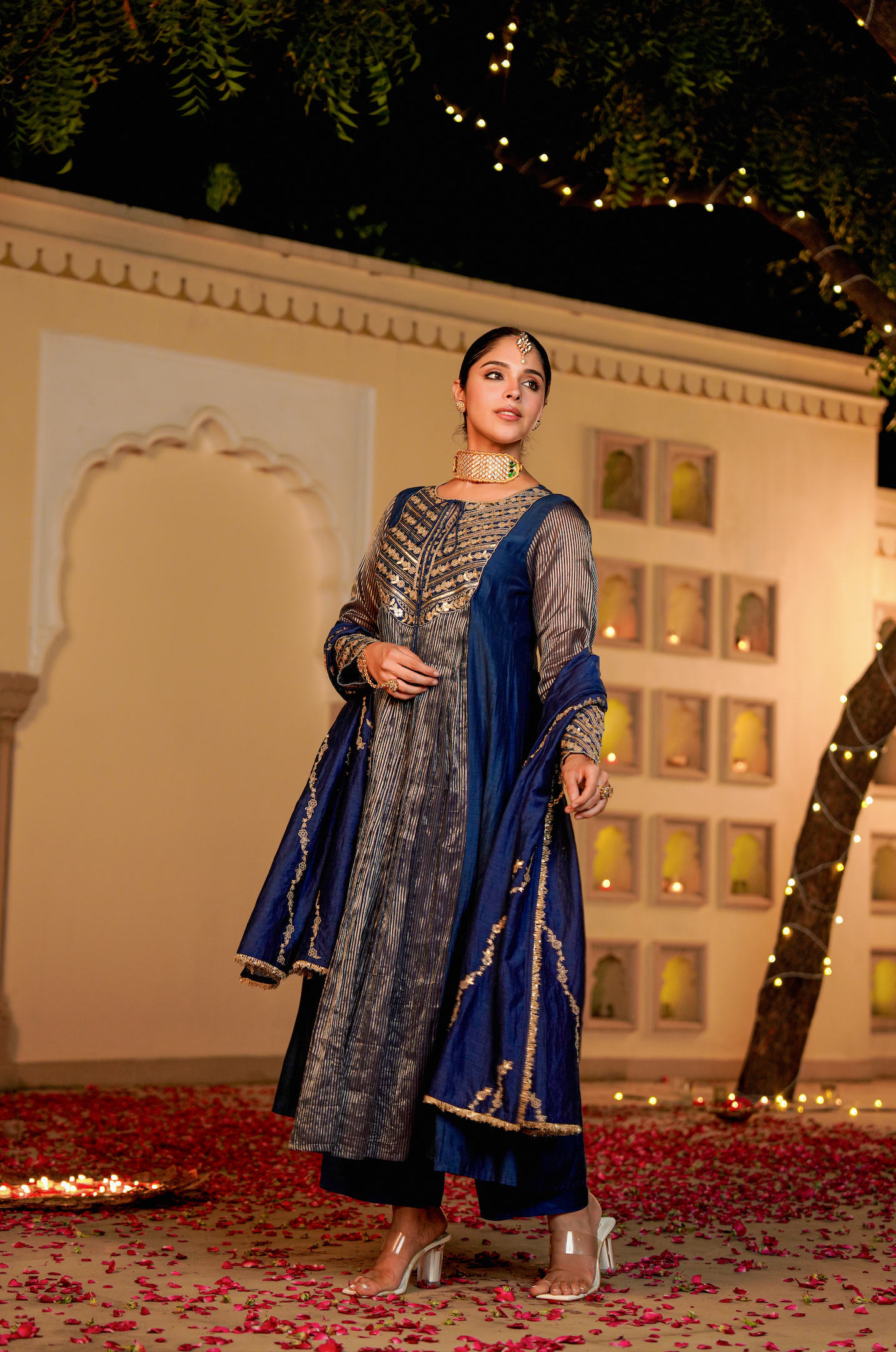 Midnight Bloom Flared Chanderi Suit Set
