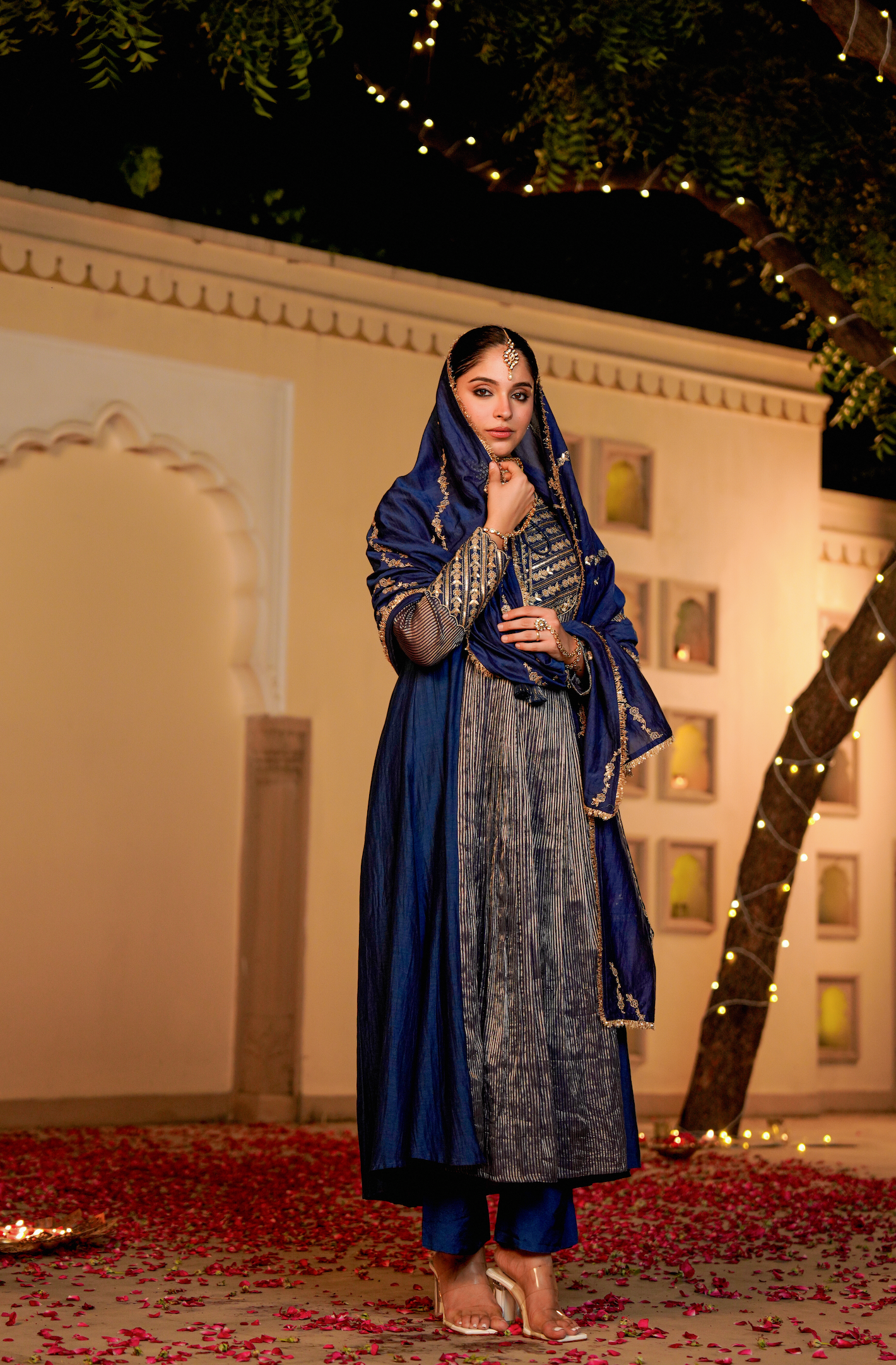 Midnight Bloom Flared Chanderi Suit Set