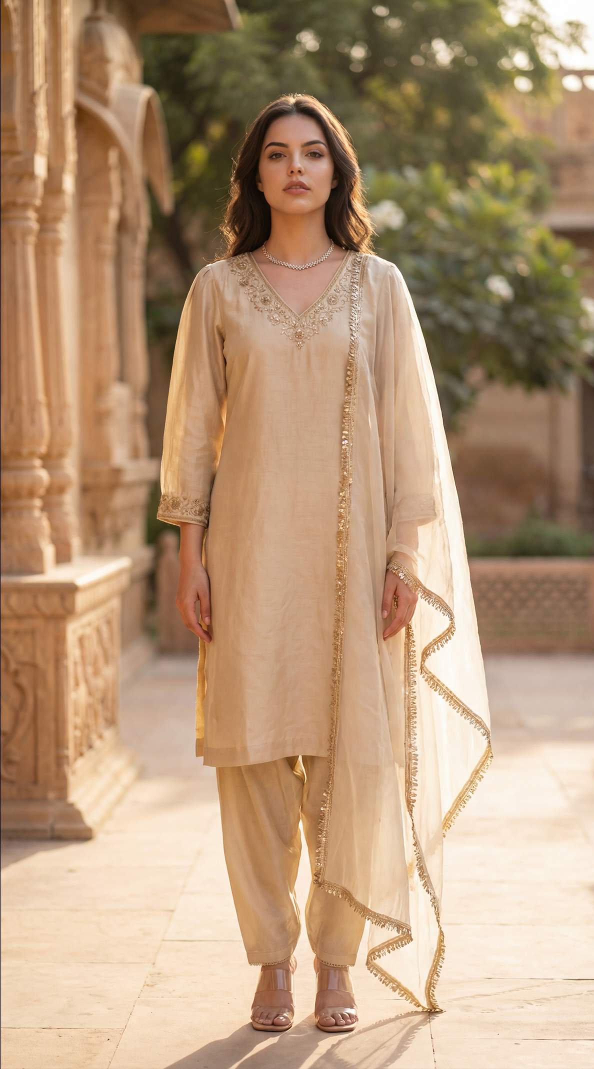 Ivory Bloom Chanderi Suit Set