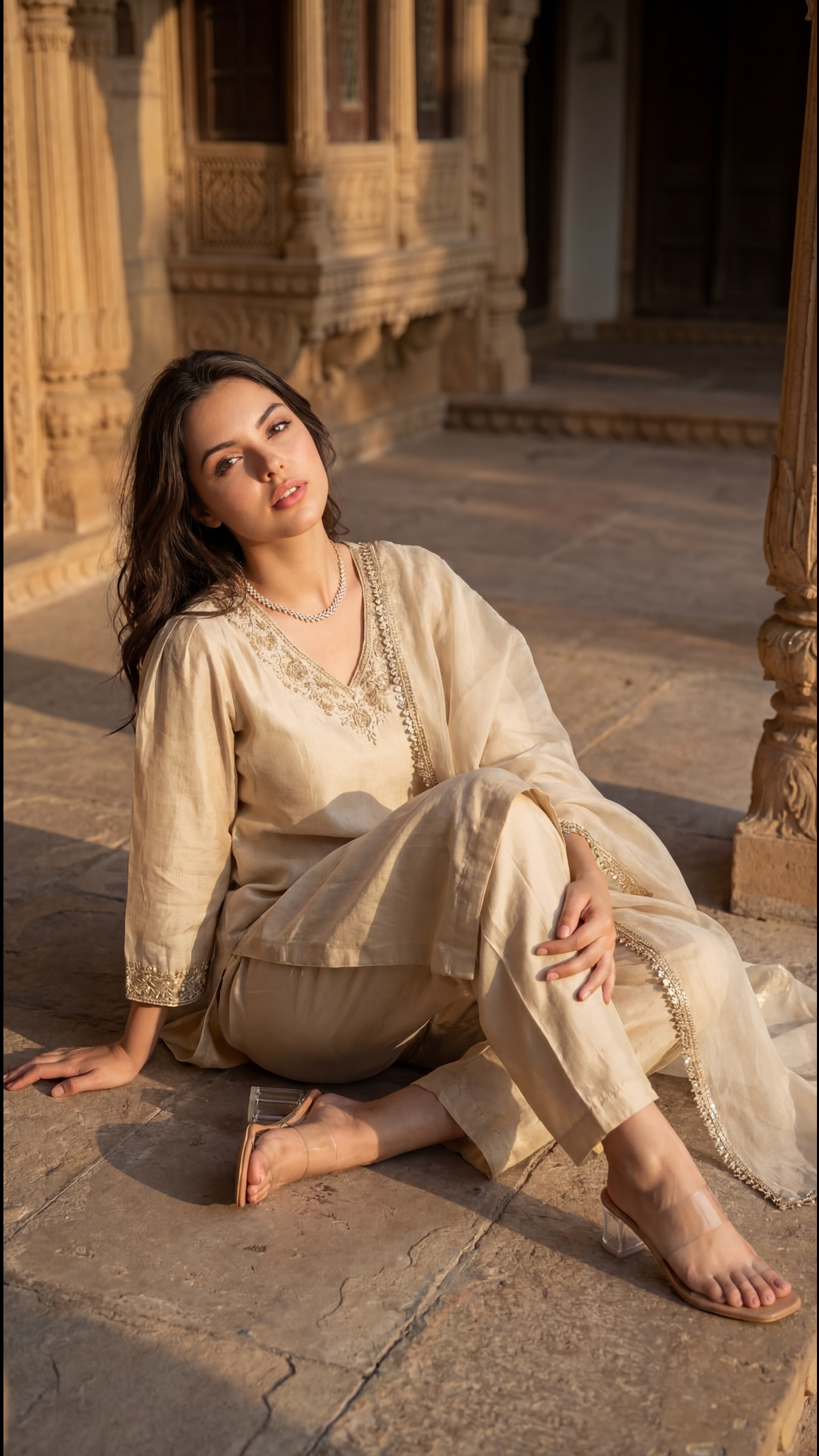Ivory Bloom Chanderi Suit Set