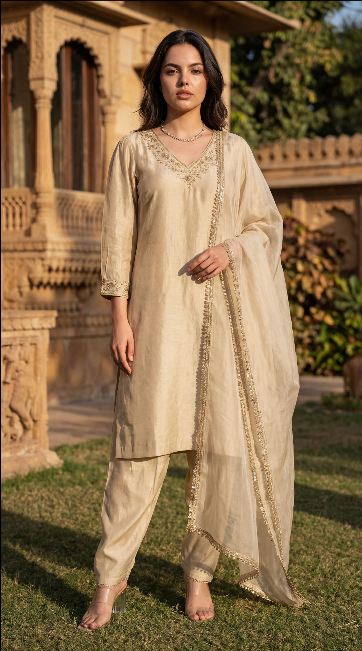 Ivory Bloom Chanderi Suit Set