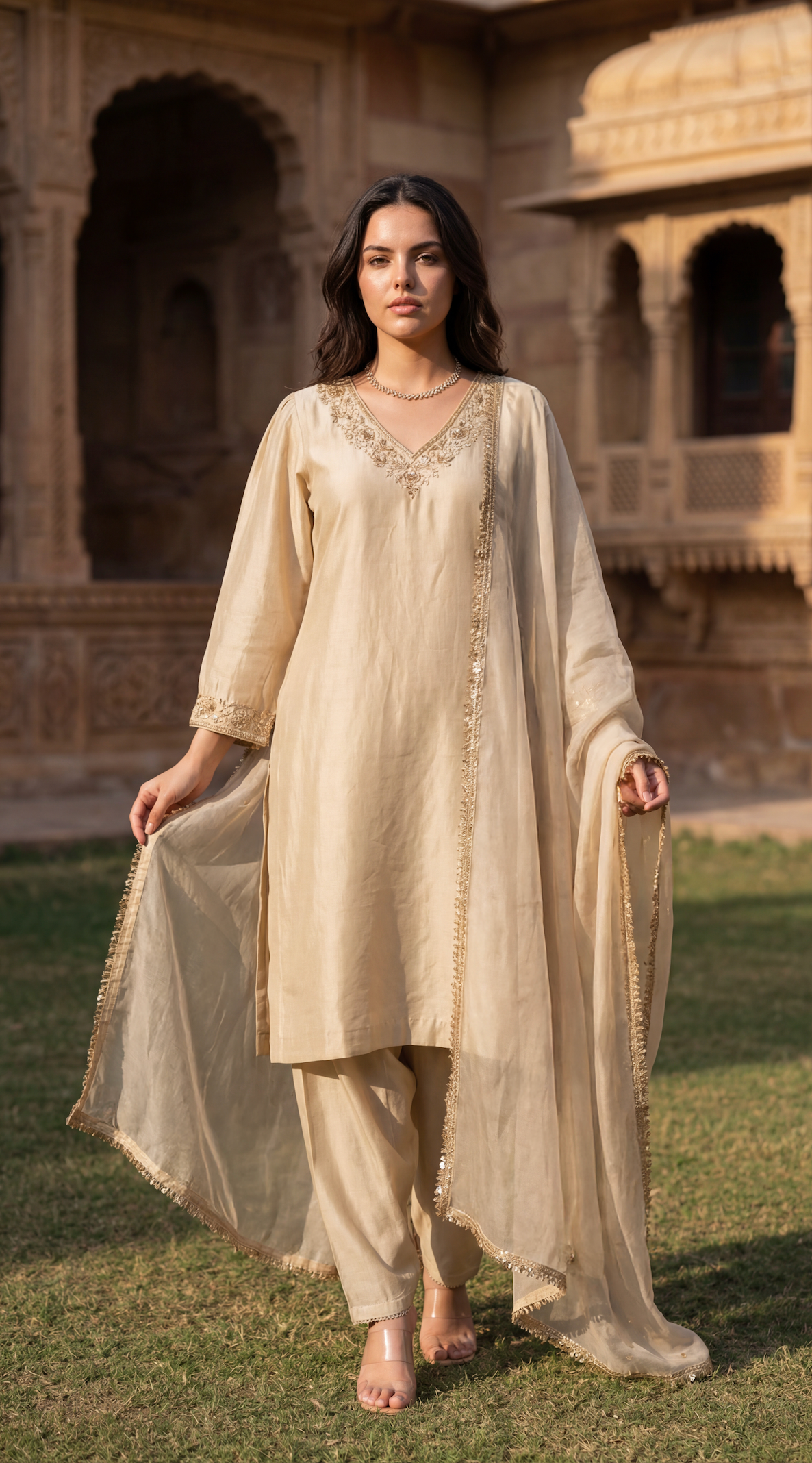 Ivory Bloom Chanderi Suit Set
