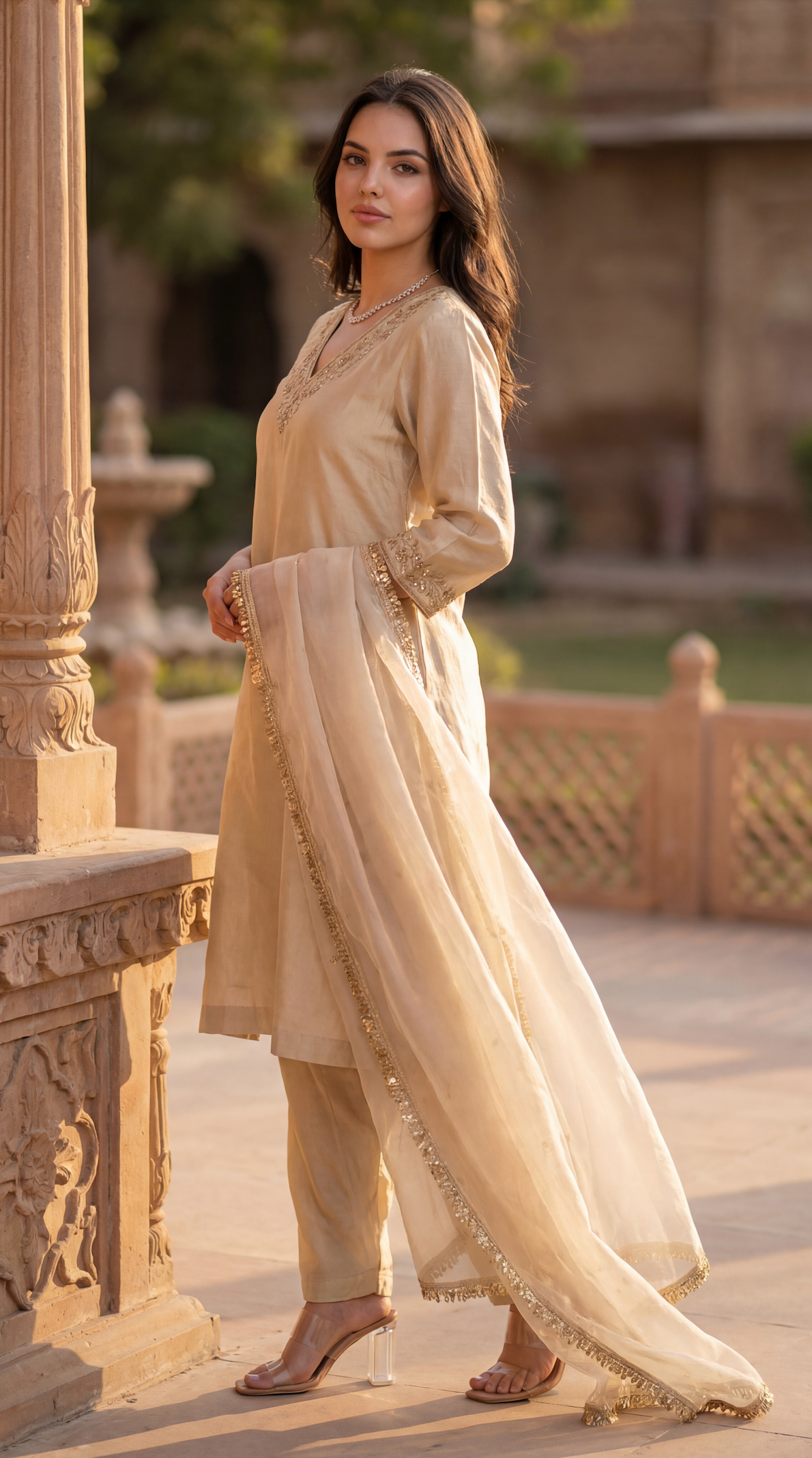 Ivory Bloom Chanderi Suit Set