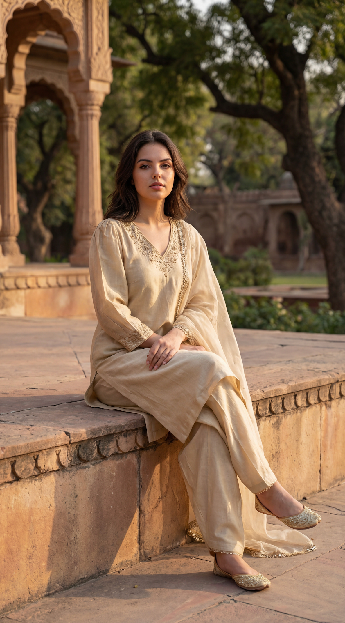 Ivory Bloom Chanderi Suit Set