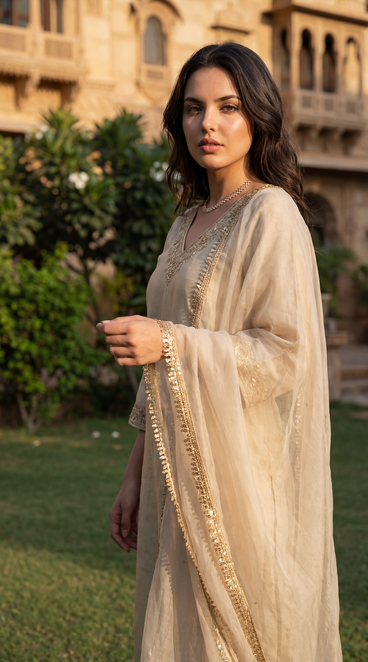Ivory Bloom Chanderi Suit Set