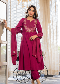 Berry Bloom A-line Kurta Set