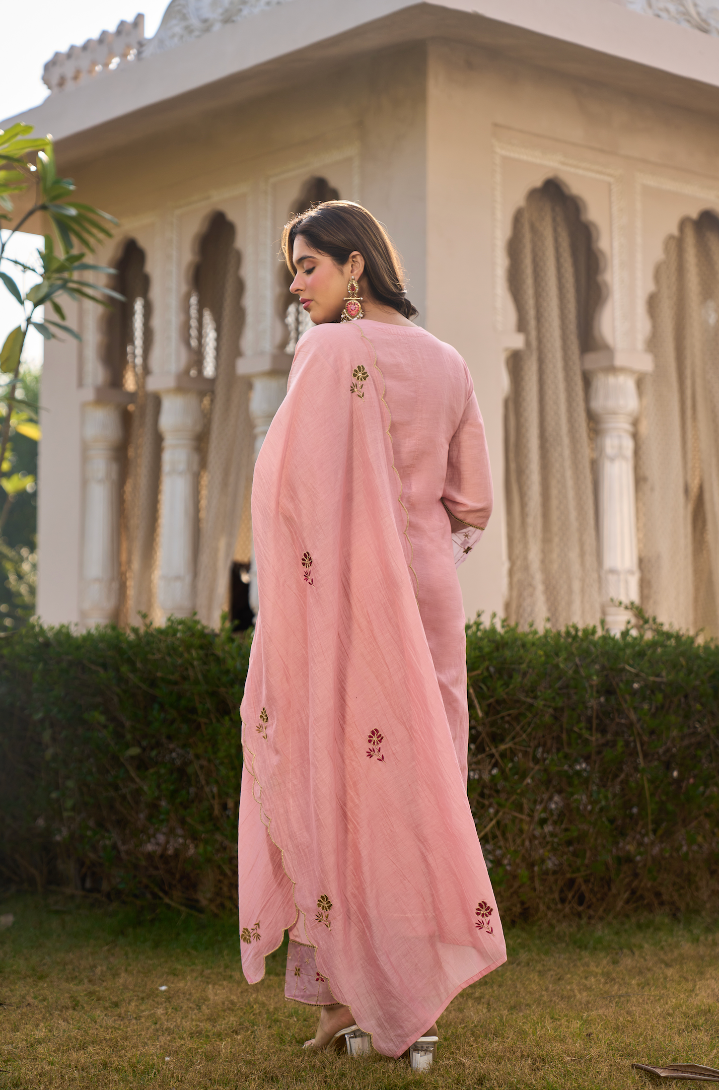 Blush Rose Chanderi Embroidered Suit Set