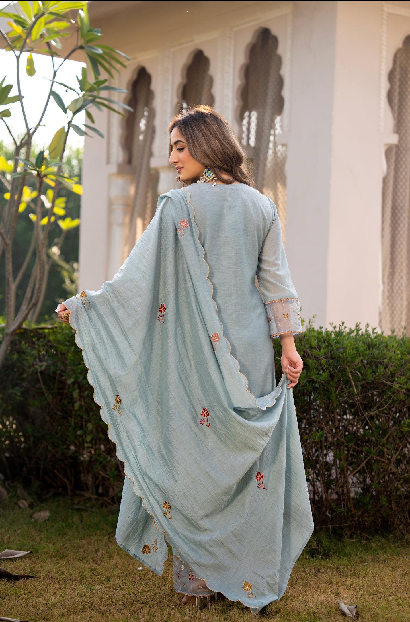 Sky Mist Chanderi Ensemble Suit Set