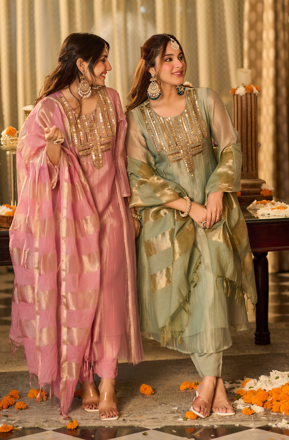 Mint Zari Festive Kurta Set