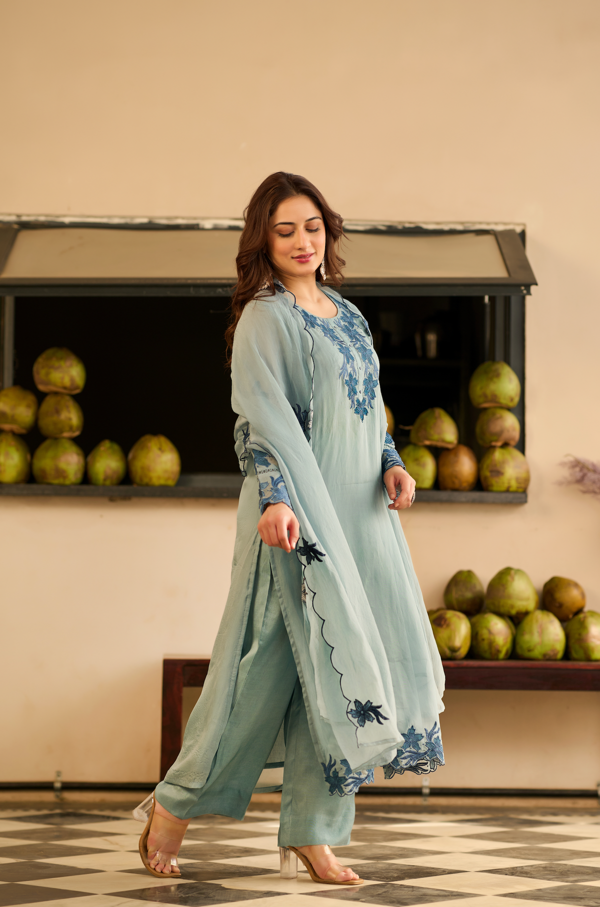 Powder Blue Blossom Kurta Set