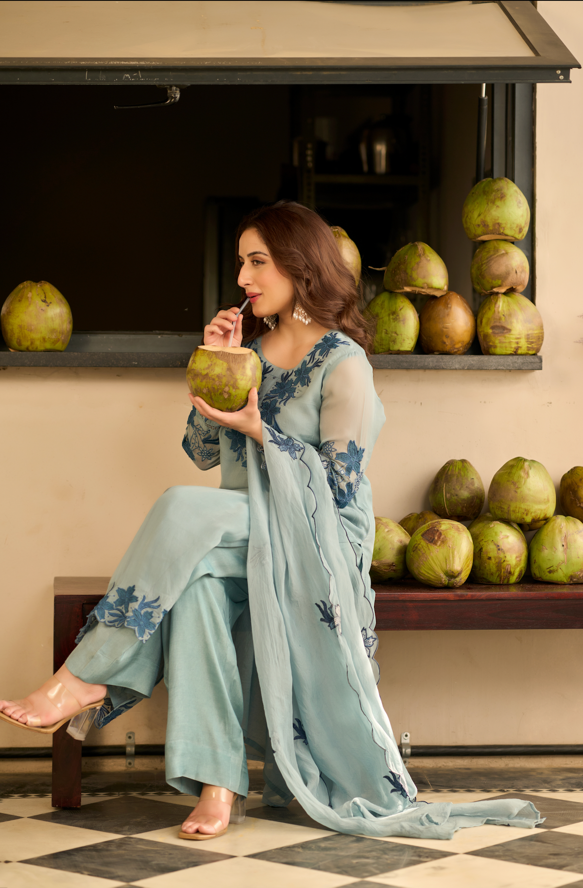 Powder Blue Blossom Kurta Set