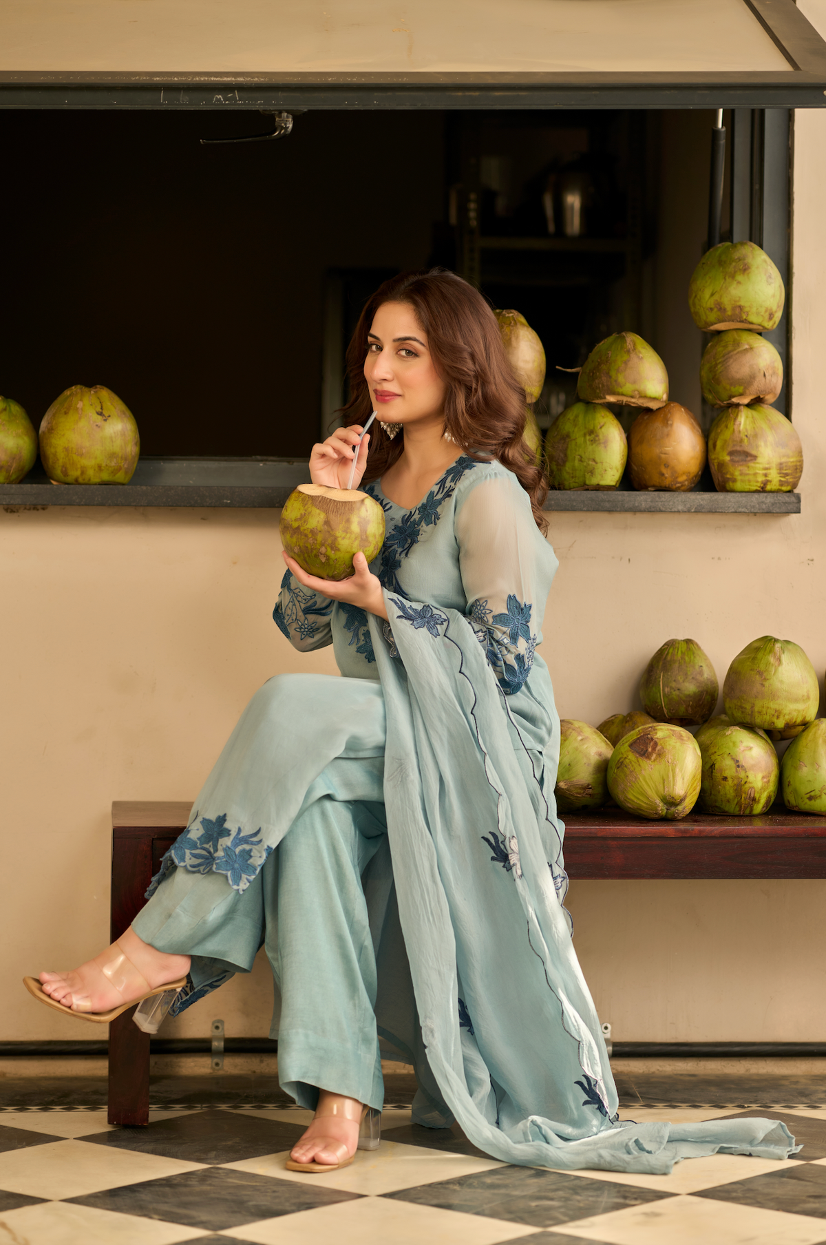 Powder Blue Blossom Kurta Set