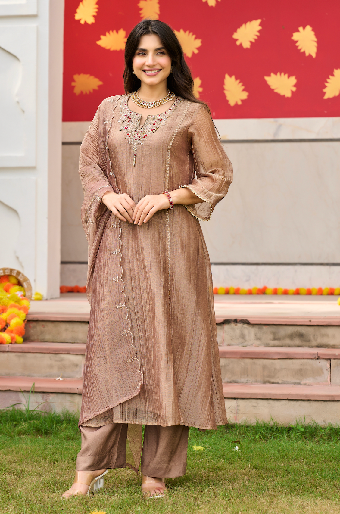 Mocha Taupe Embroidered Suit Set