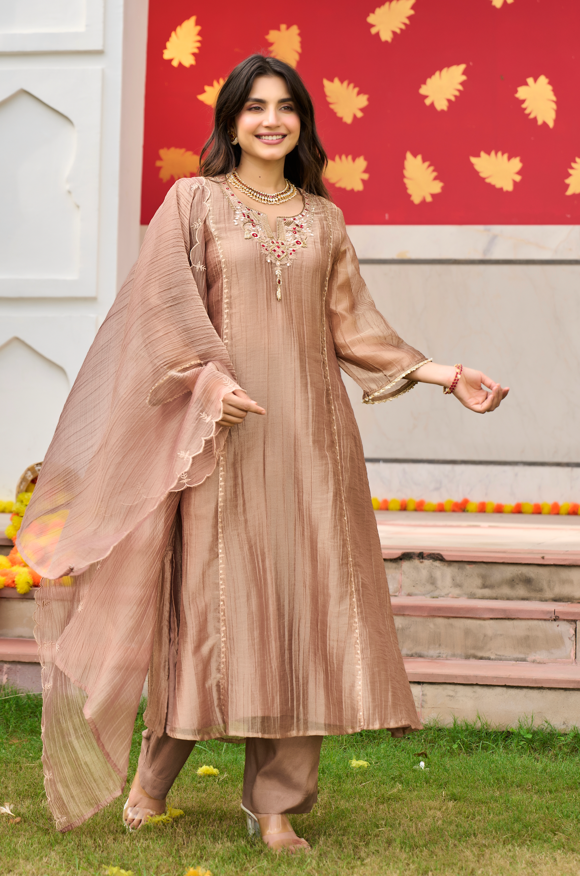 Mocha Taupe Embroidered Suit Set