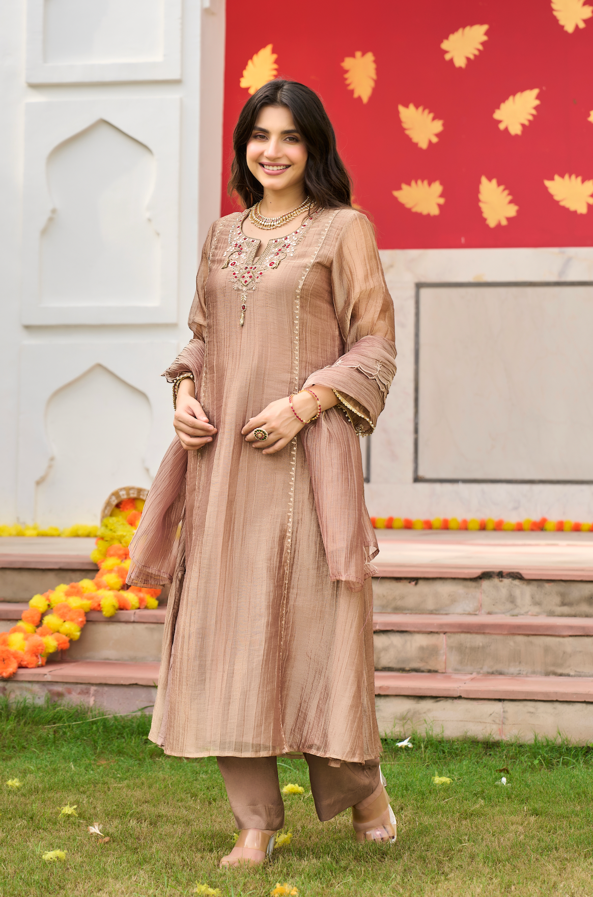 Mocha Taupe Embroidered Suit Set