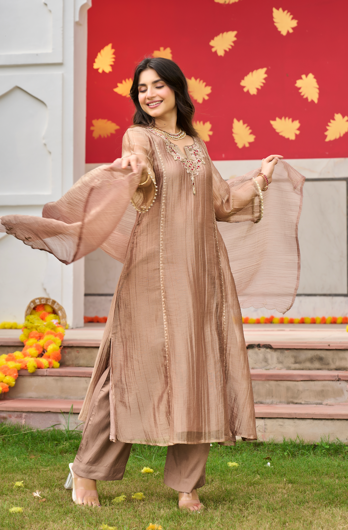 Mocha Taupe Embroidered Suit Set