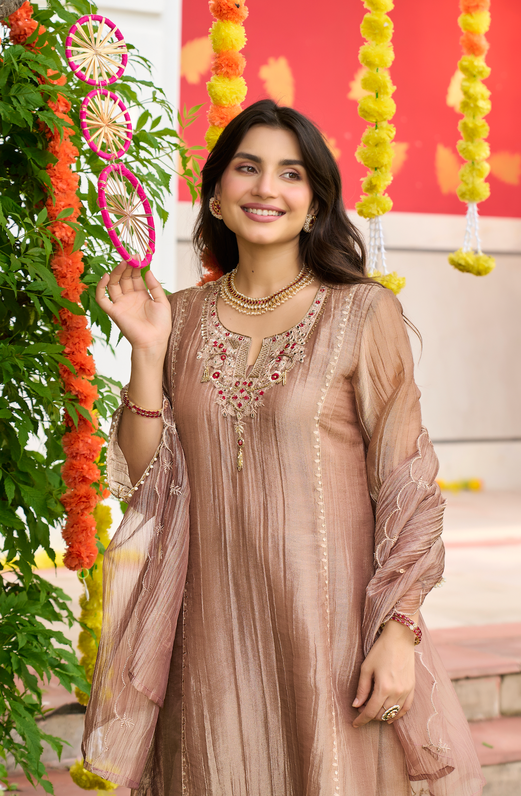 Mocha Taupe Embroidered Suit Set
