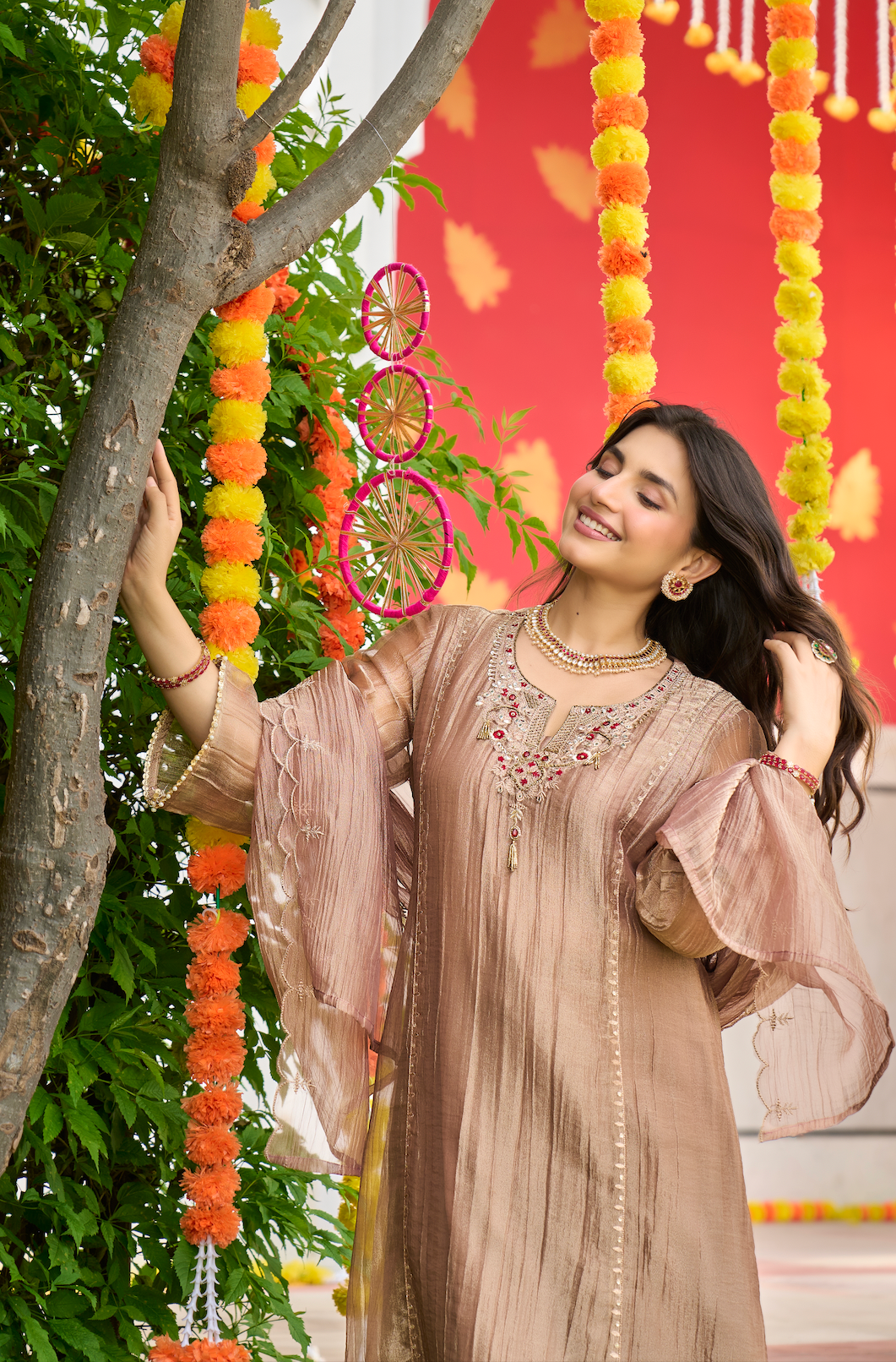 Mocha Taupe Embroidered Suit Set