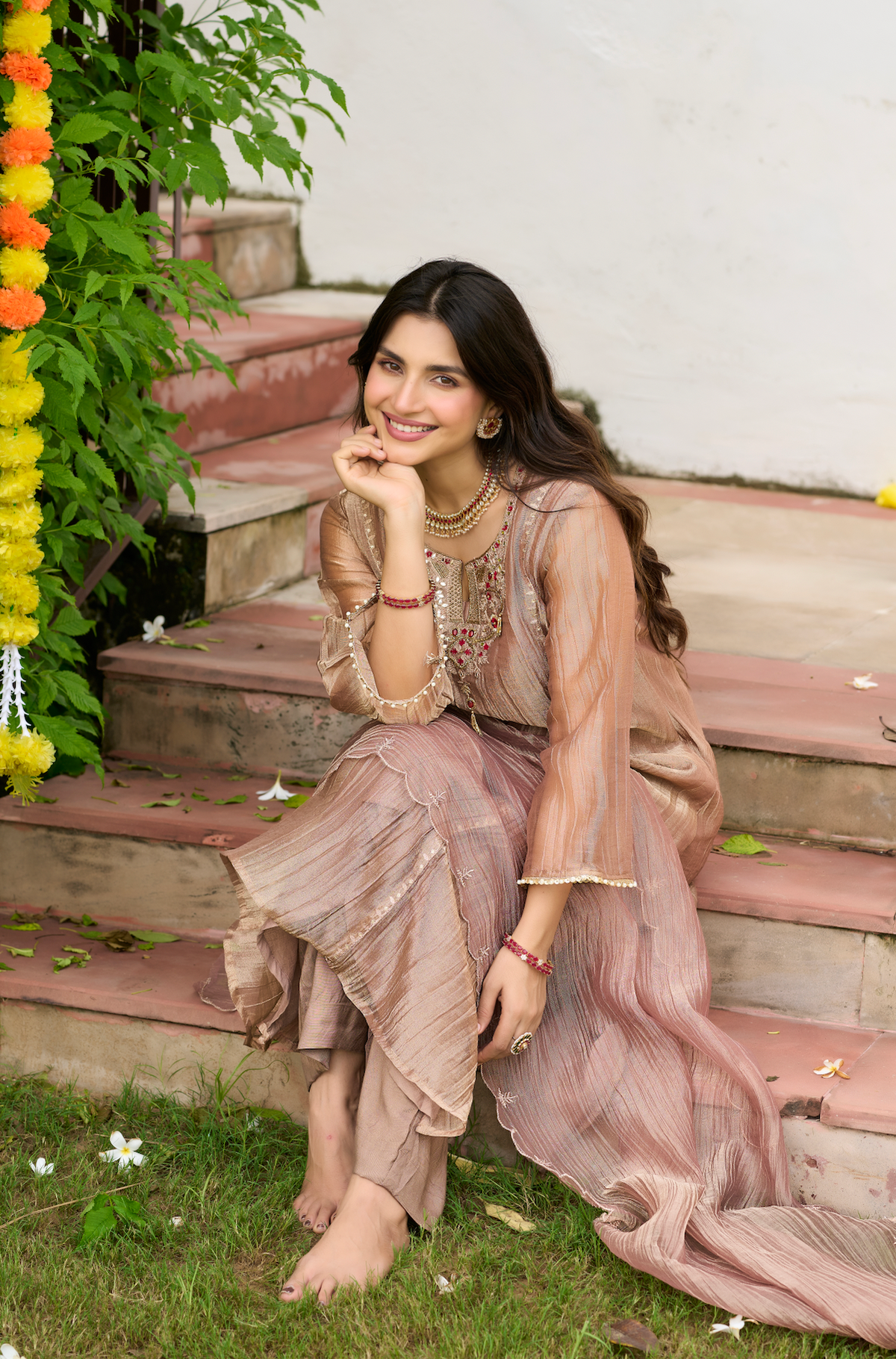 Mocha Taupe Embroidered Suit Set