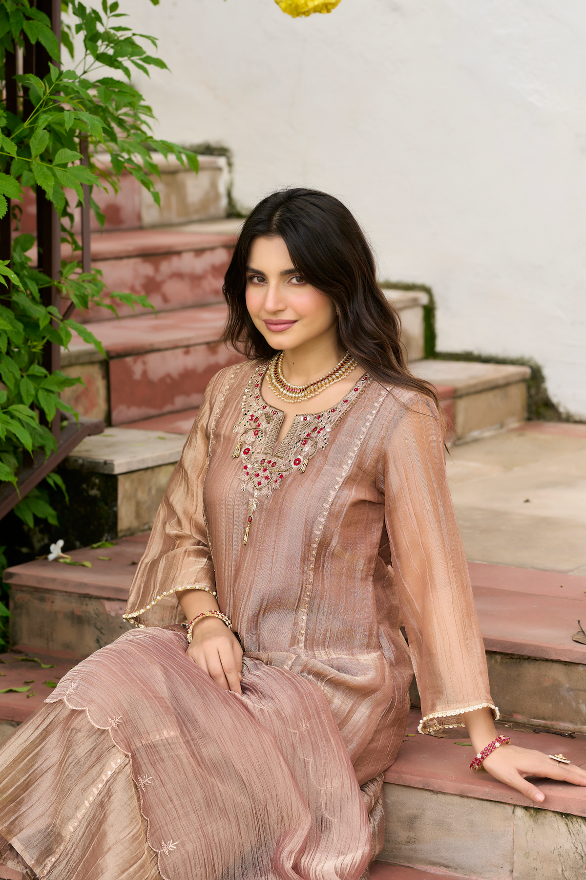 Mocha Taupe Embroidered Suit Set
