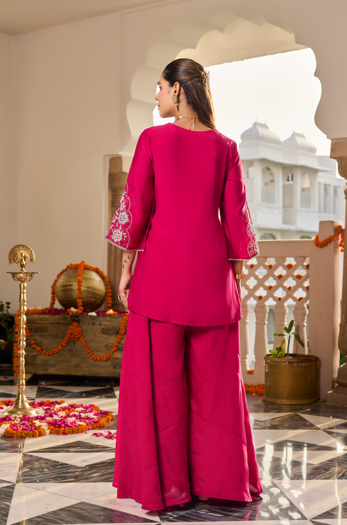 Fuchsia Pink Embroidered Suit Set