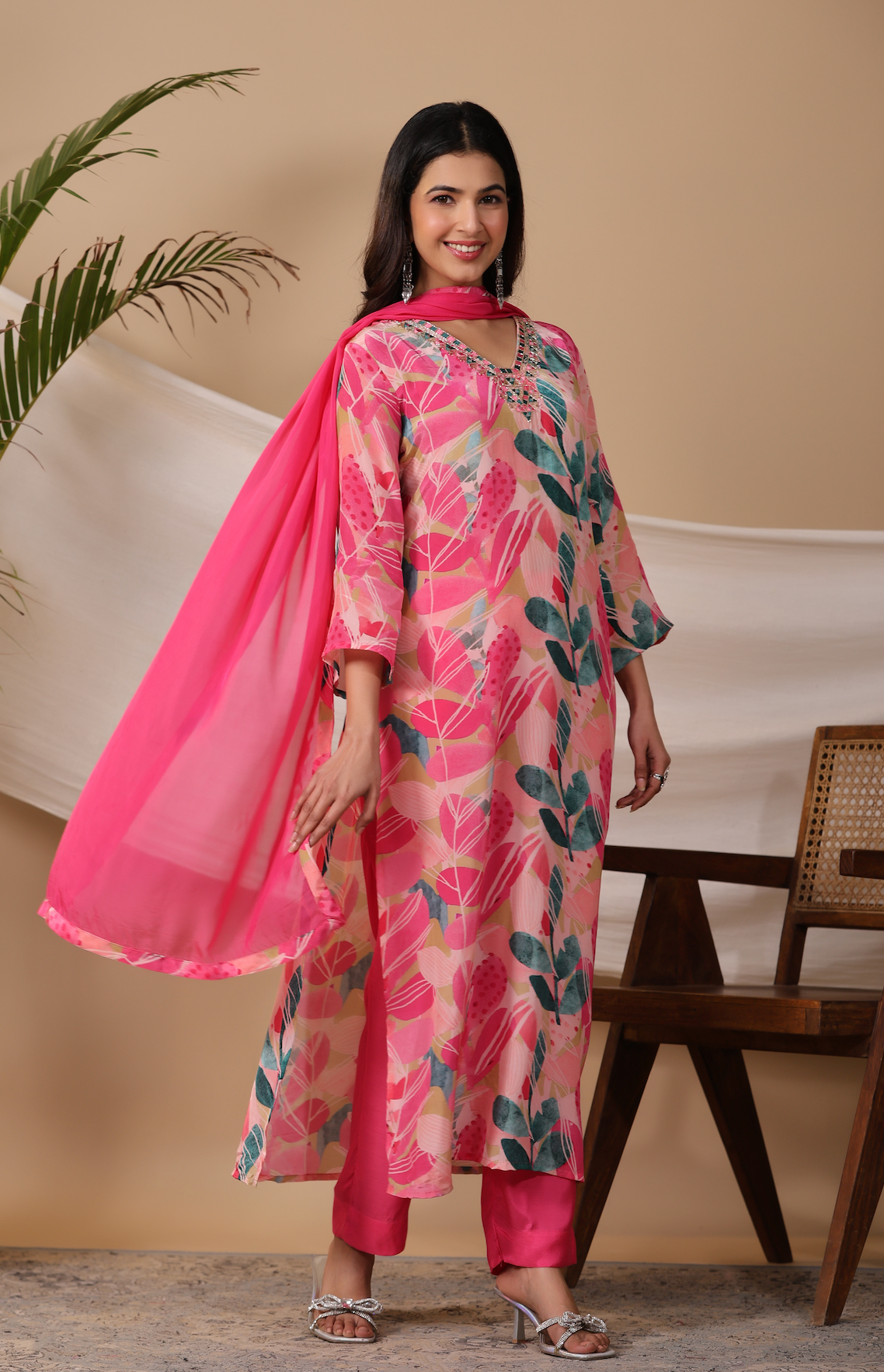 Bright Pink Crepe Kurta Set