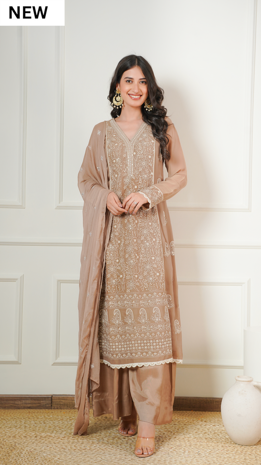 Tan Brown A-Line kurta Set