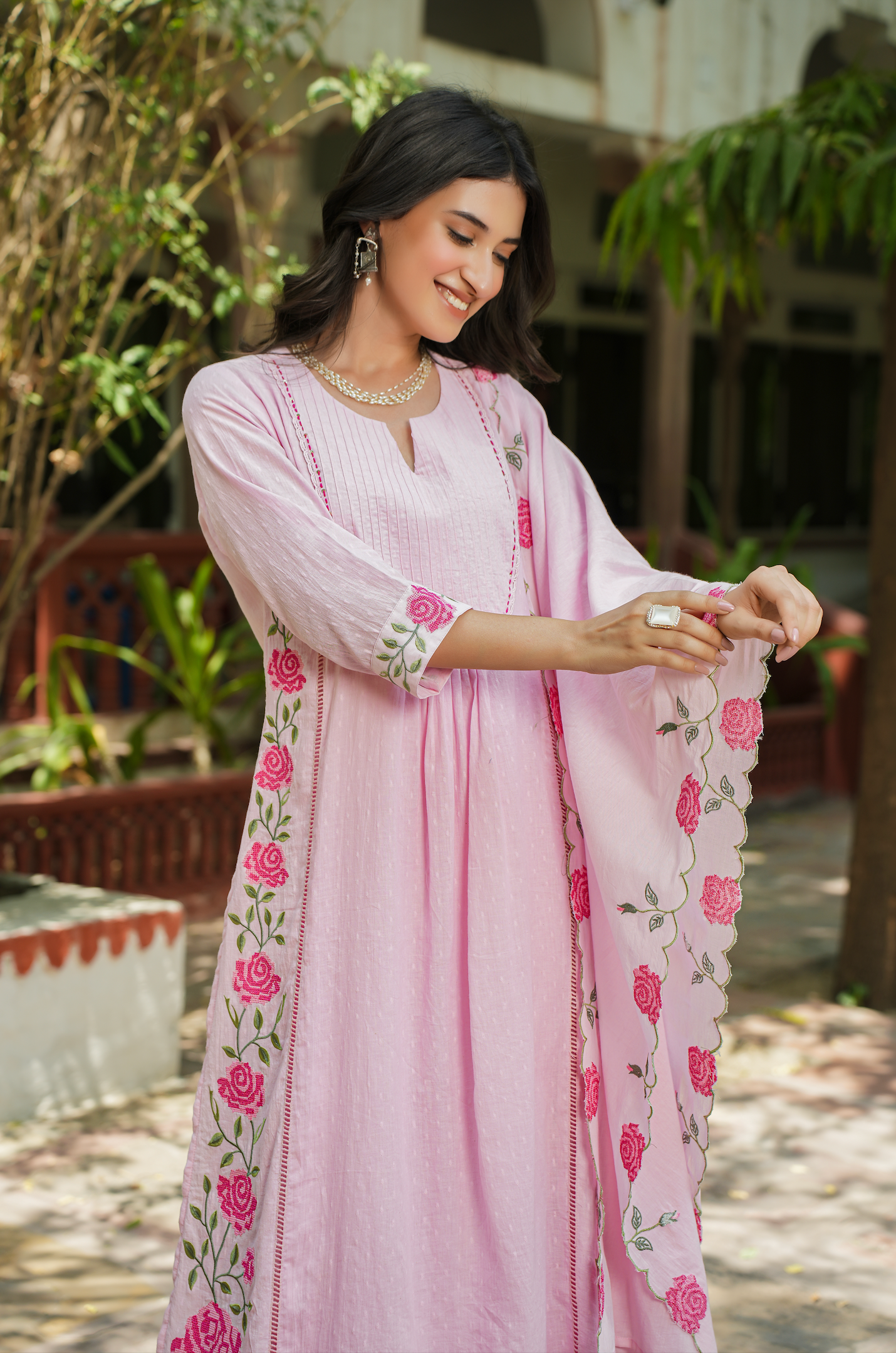 Pastel Pink Cotton Kurti Set