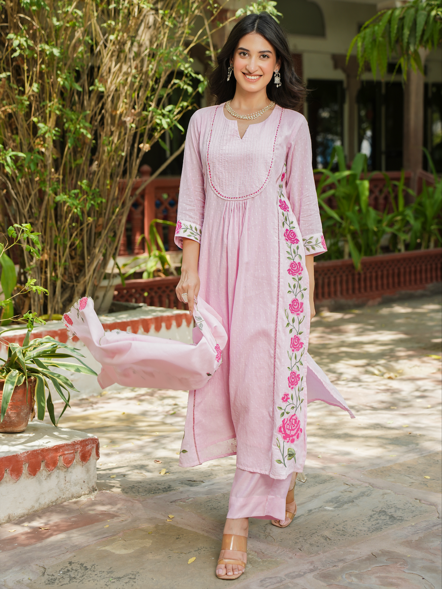 Pastel Pink Cotton Kurti Set