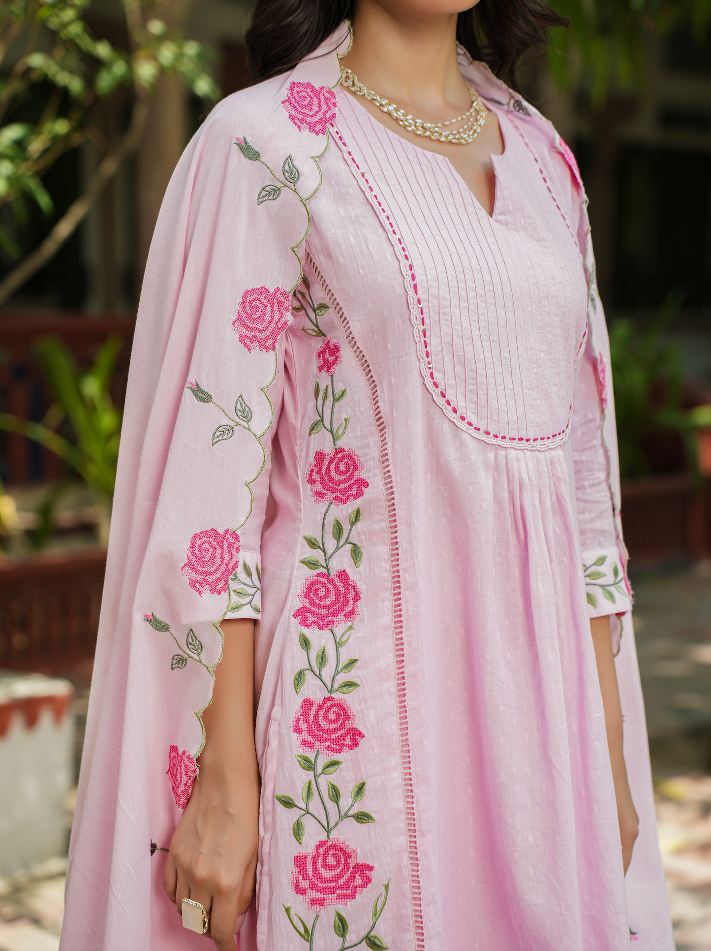 Pastel Pink Cotton Kurti Set