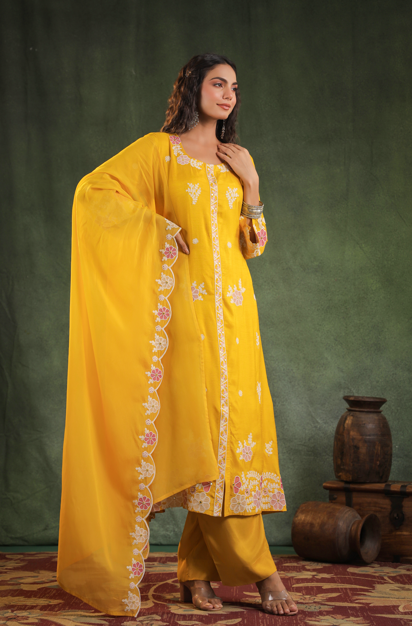 Gold Dola Silk Kurti Set