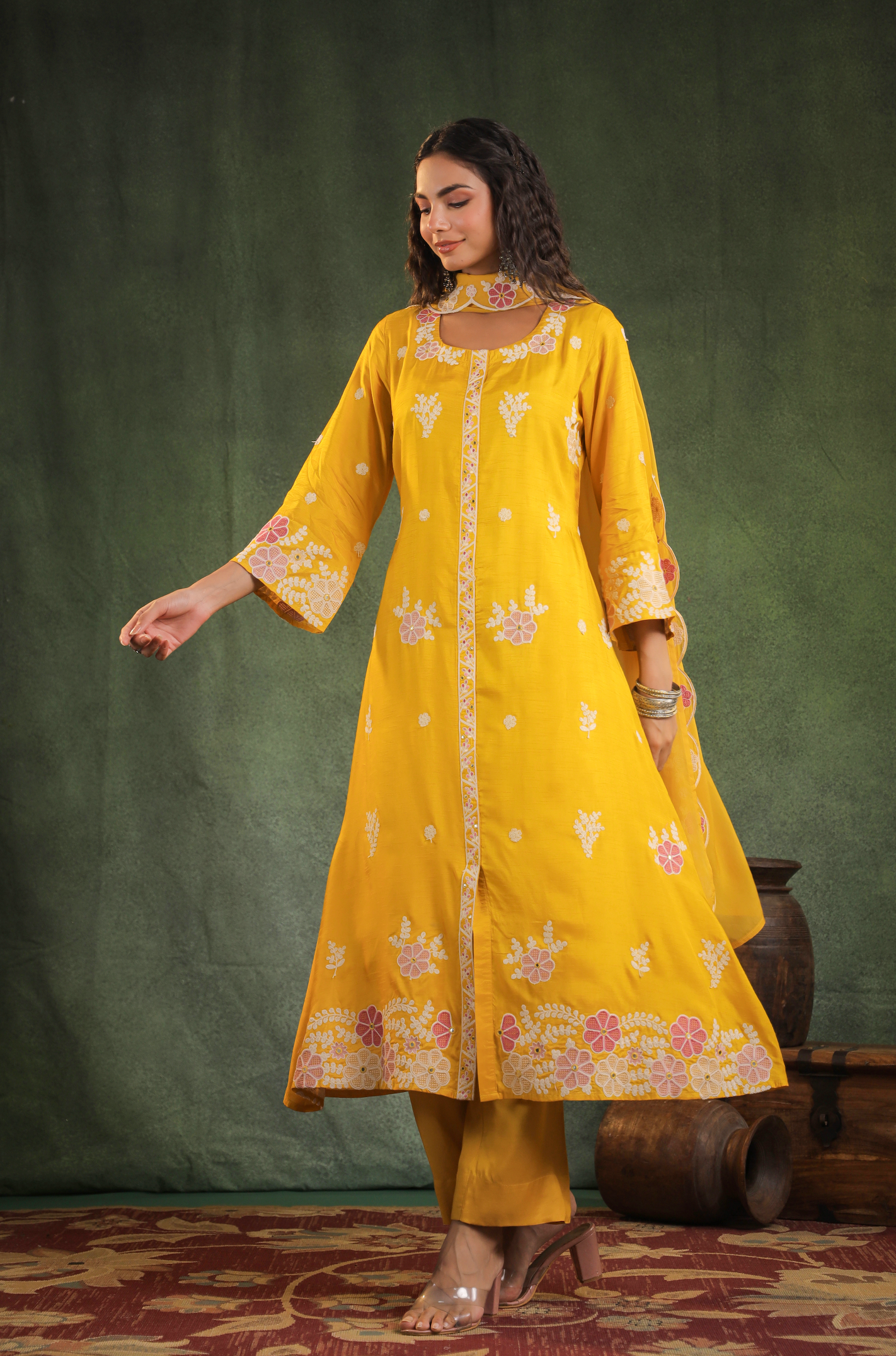 Gold Dola Silk Kurti Set