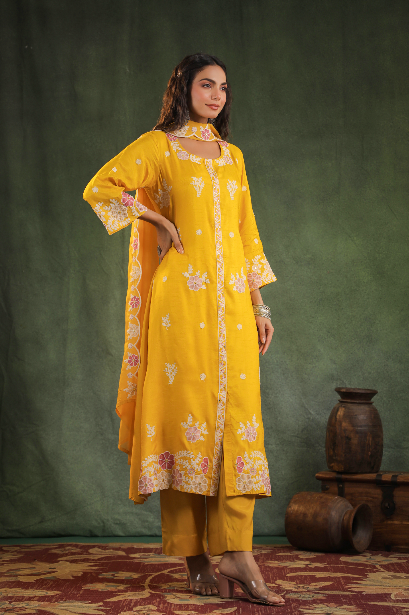 Gold Dola Silk Kurti Set