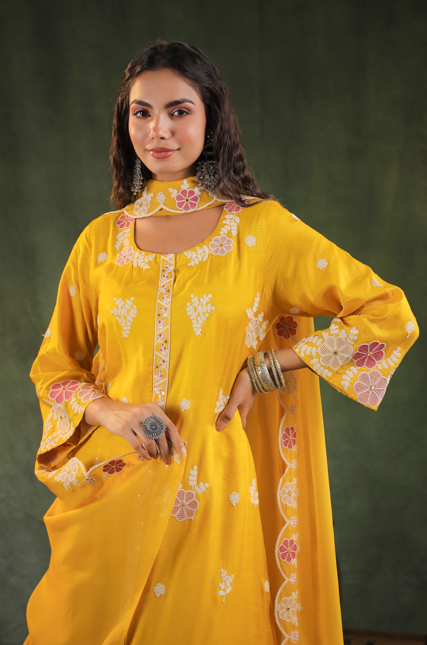 Gold Dola Silk Kurti Set