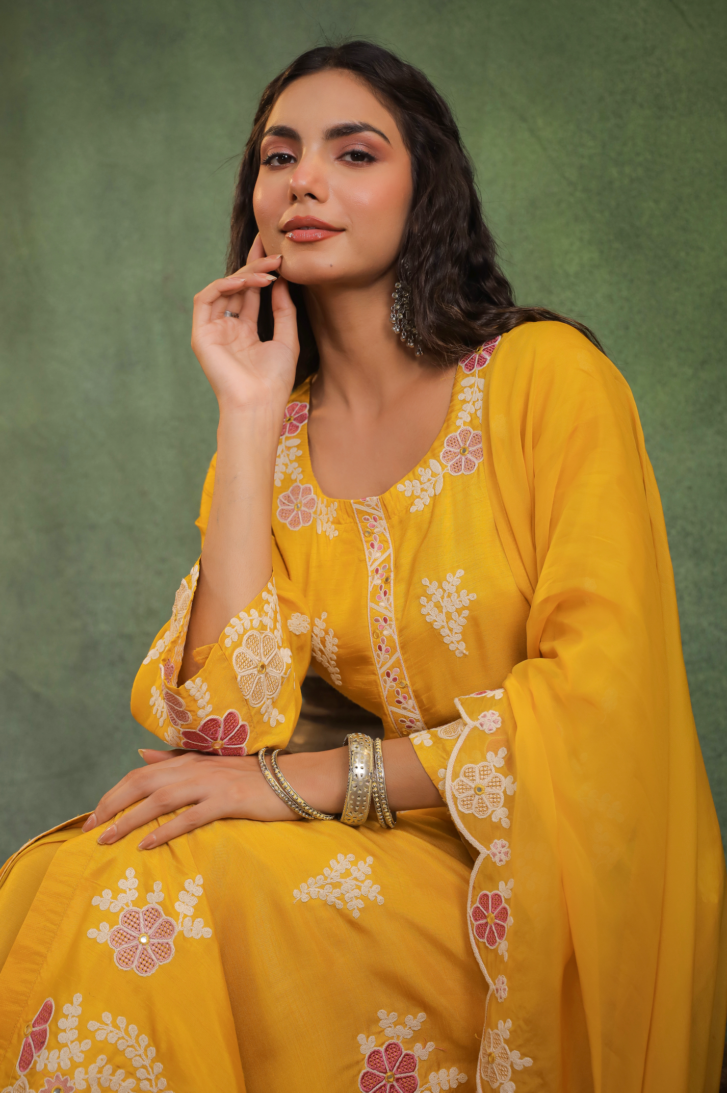 Gold Dola Silk Kurti Set