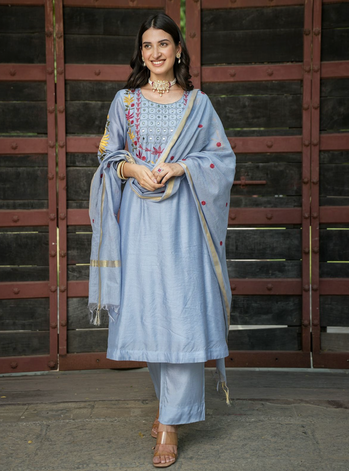 Pastel Blue Chanderi Kurta Set