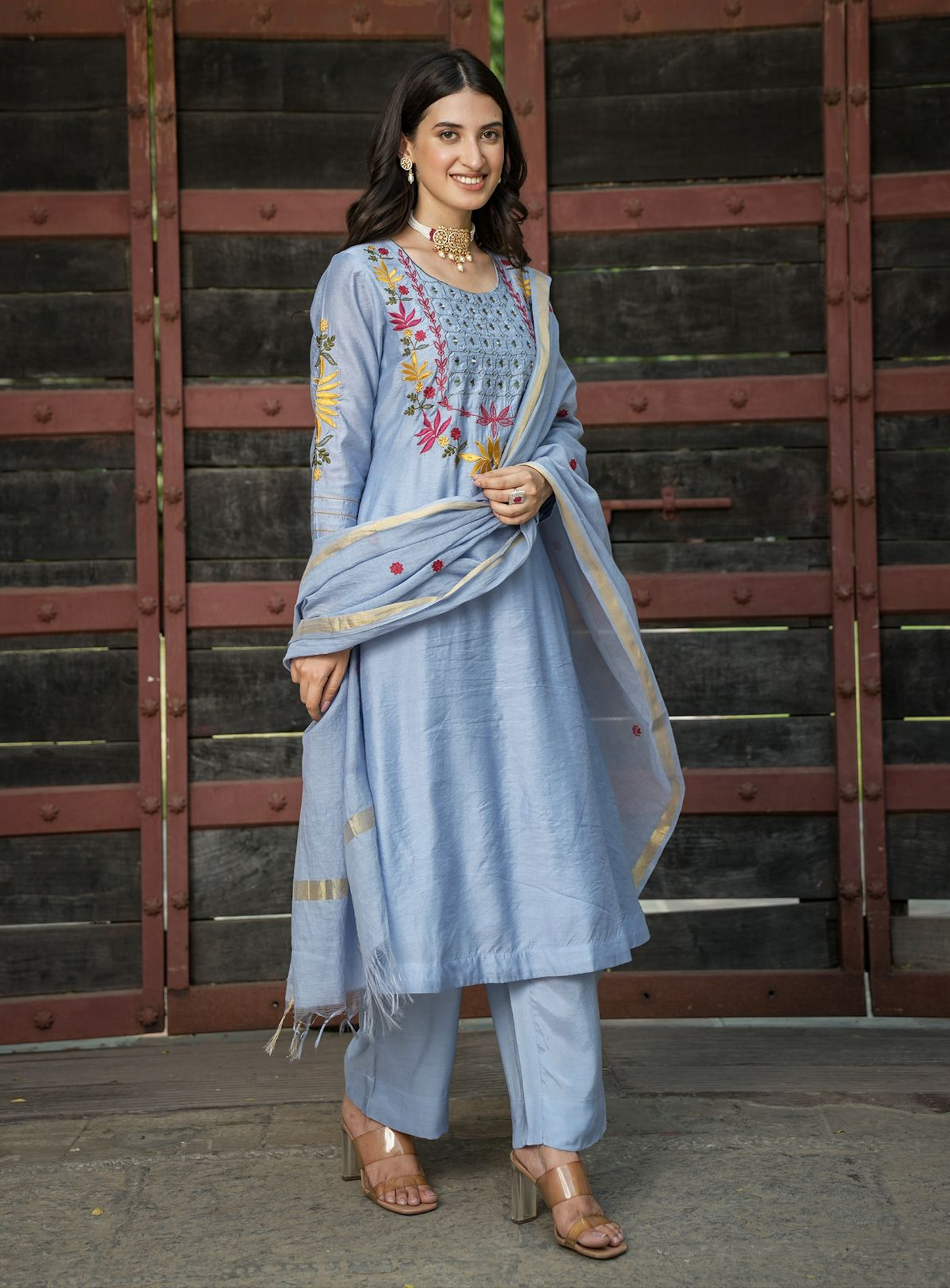 Pastel Blue Chanderi Kurta Set